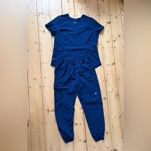Scrubletics Navy Blue Scrub Set – Jogger Pants & V-Neck Top – Size L